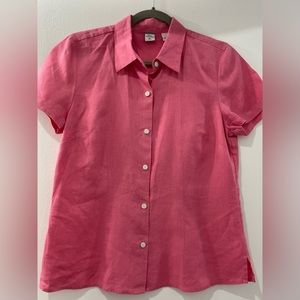 Real Clothes Saks 5th Avenue Pink 100% Linen Short Sleeve Shirt Size 10P